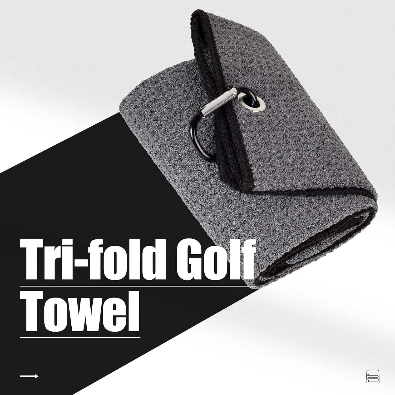 Tri-Fold Golf Towel | 16" X 24" | Premium Microfiber Fabric | Waffle Pattern | with Heavy Duty Carabiner Clip | for Men and Women (Dark Gray)
